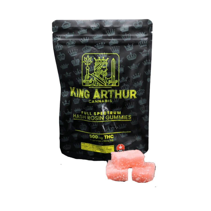 Order 500mg THC Hash rosin gummies by king arthur cannabis